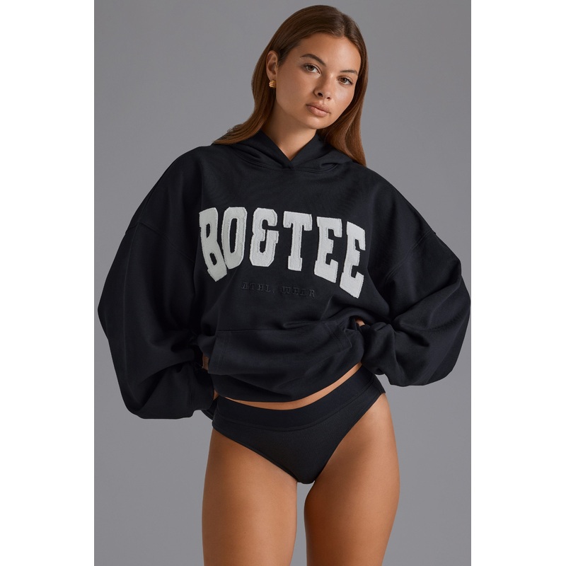 Appliqu Oversized Hoodie in Black