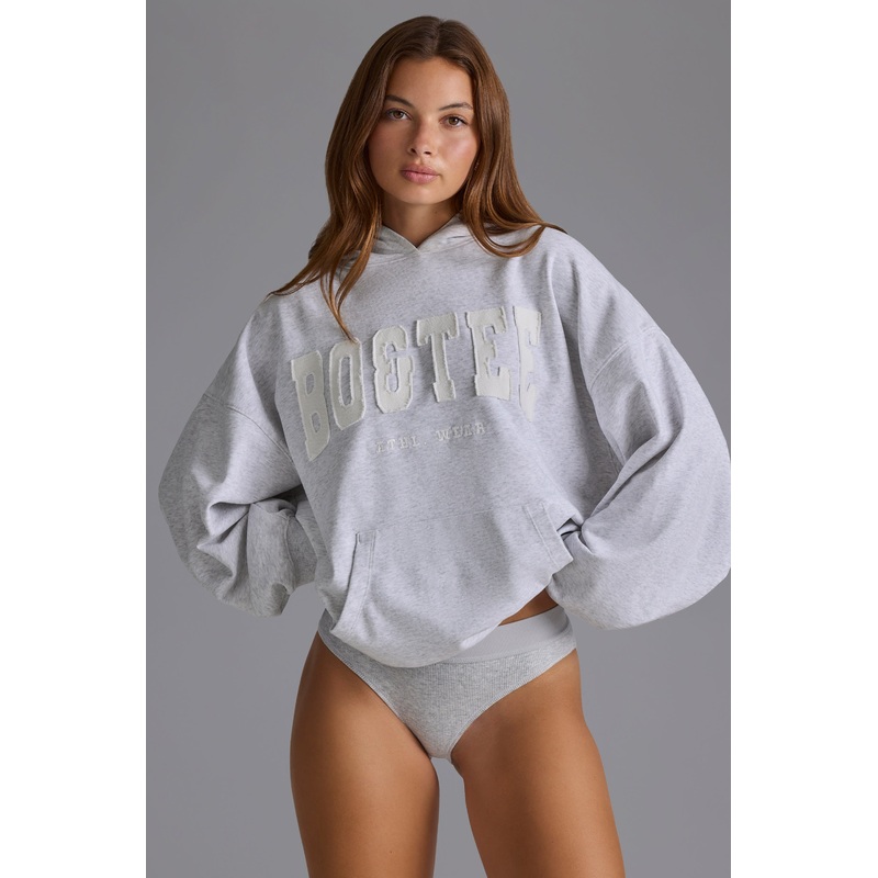 Appliqu Oversized Hoodie in Grey Marl