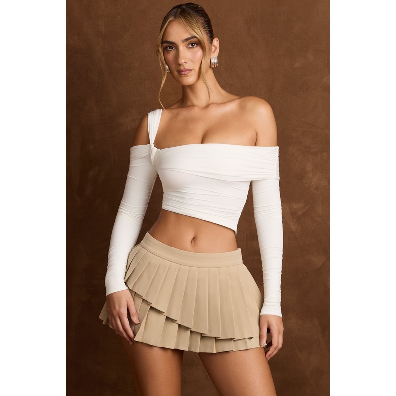 Asymmetric Off-Shoulder Draped Top in Vanilla