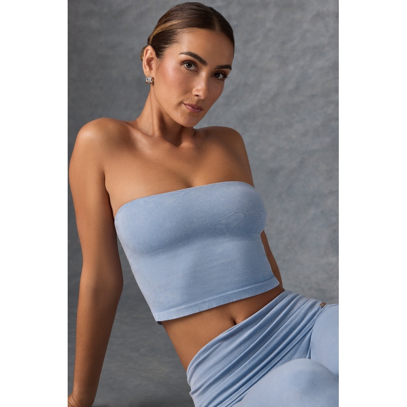 Bandeau Crop Top in Washed Blue