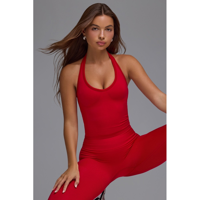 Define Luxe Halterneck Tank Top in Cherry Red