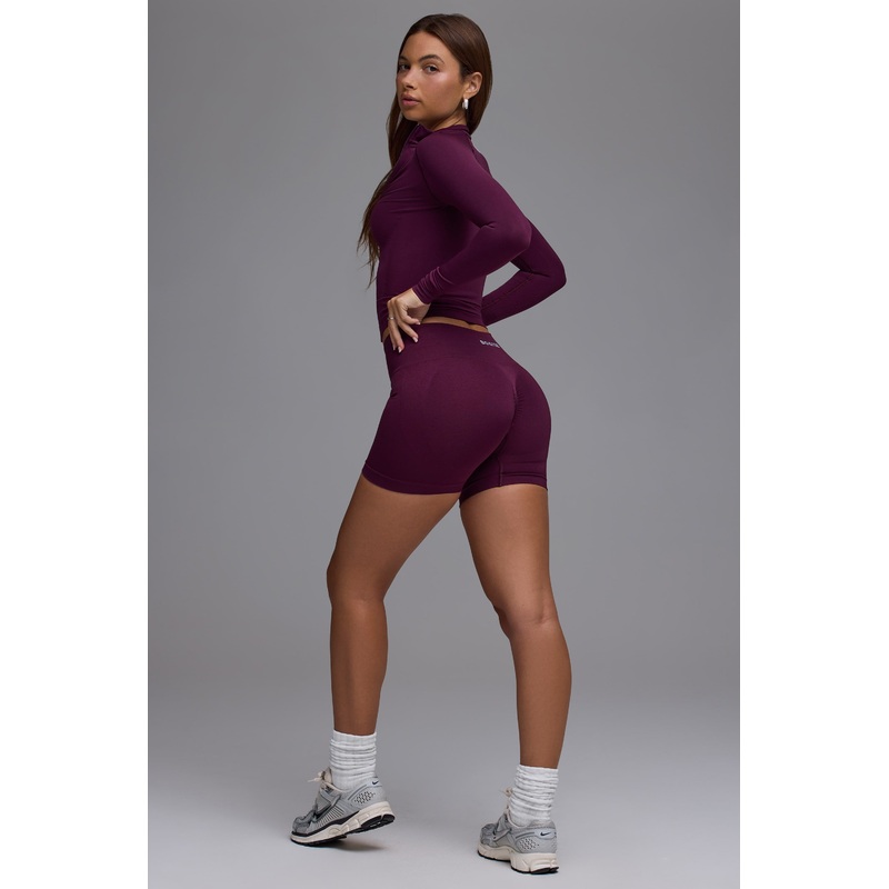 Define Luxe High-Waist Mini Shorts in Grape