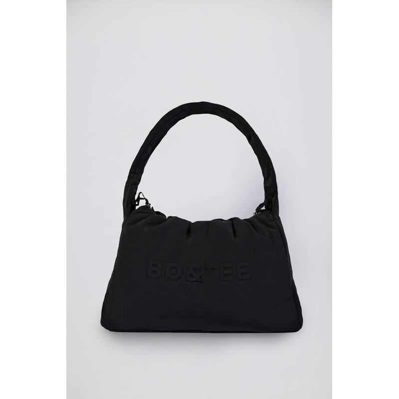 Drawstring Puffer Tote Bag in Black