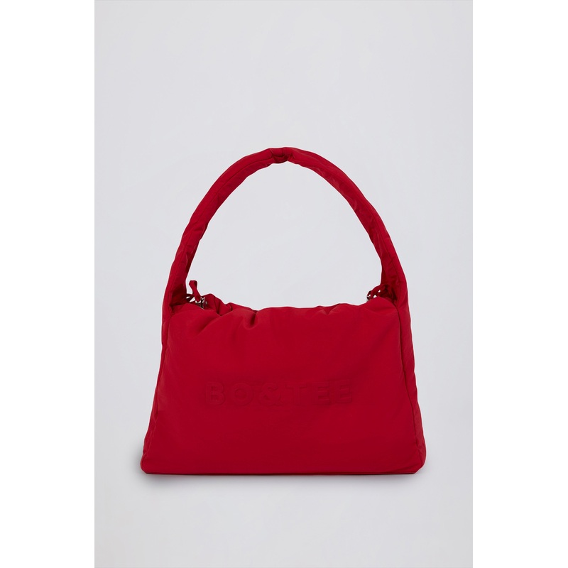 Drawstring Puffer Tote Bag in Cherry Red
