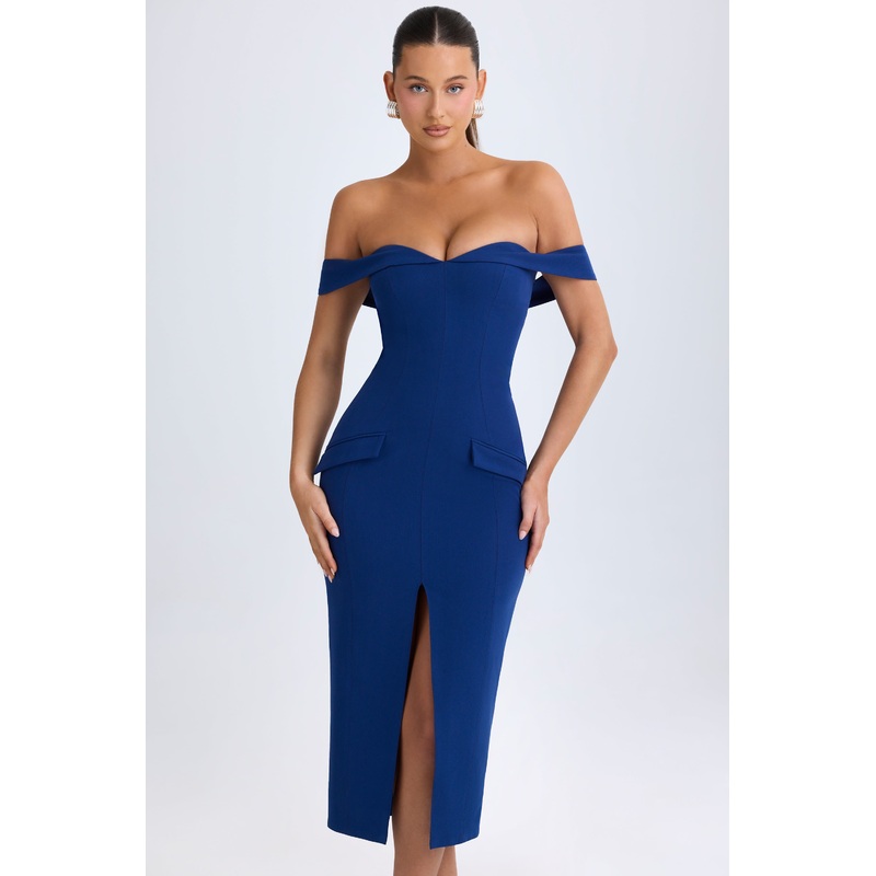 Off-Shoulder Midaxi Dress in True Navy