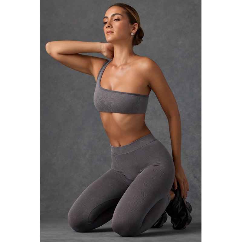 One-Shoulder Sports Bra in Washed Charcoal