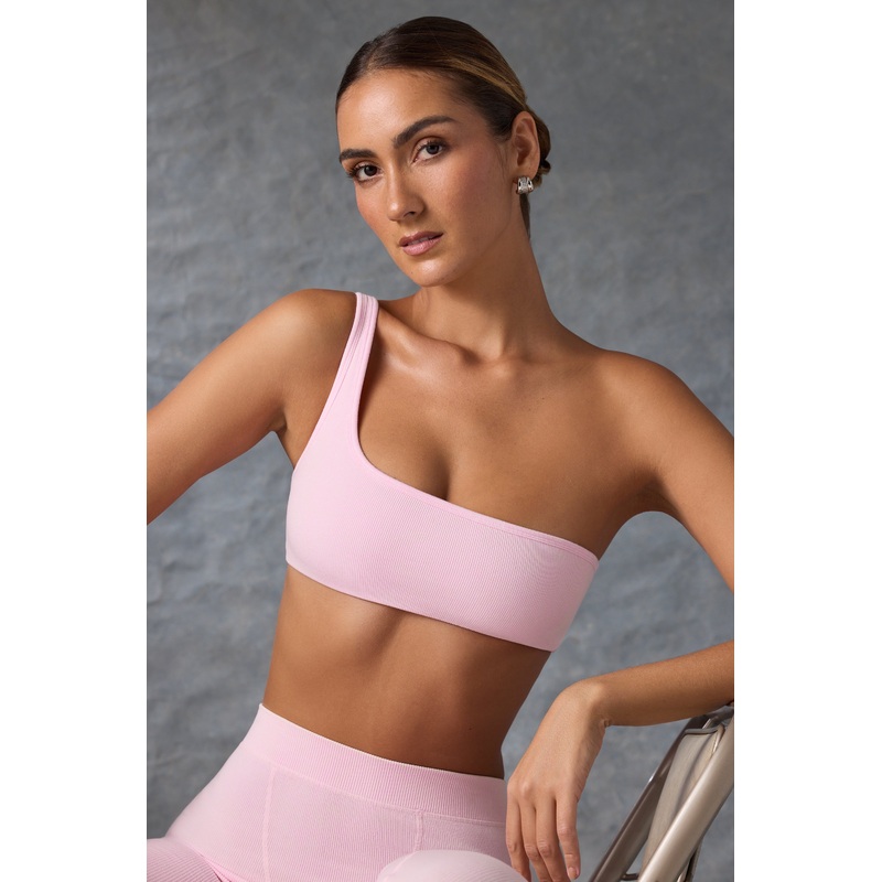 One-Shoulder Sports Bra in Washed Ice Pink