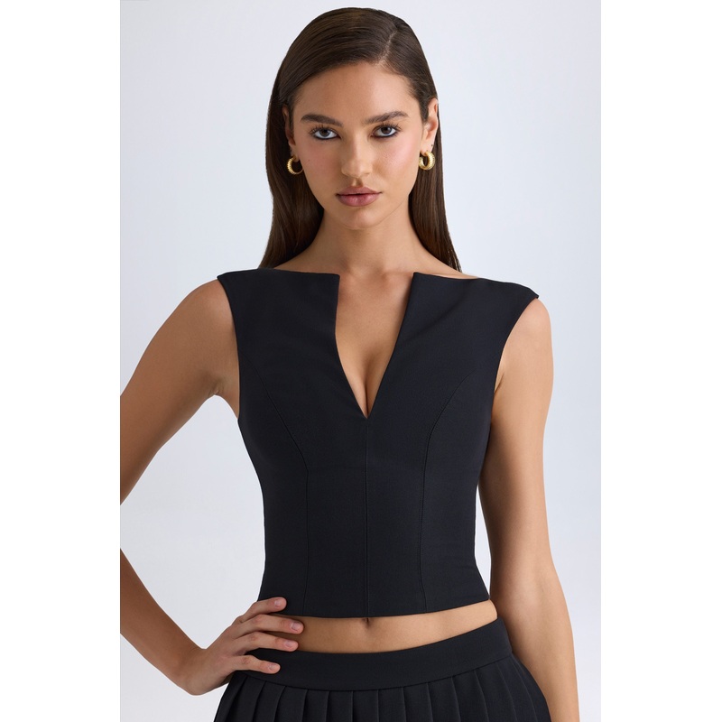 Open-Front Crop Top in Black
