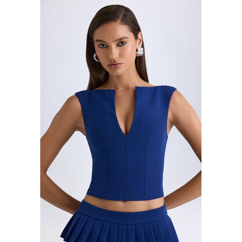 Open-Front Crop Top in True Navy