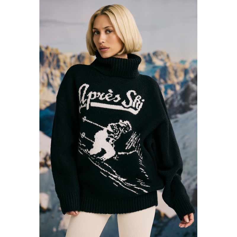 Oversized Chunky-Knit Turtleneck Jumper in Black