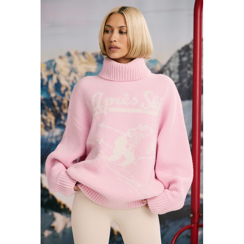 Oversized Chunky-Knit Turtleneck Jumper in Pastel Pink