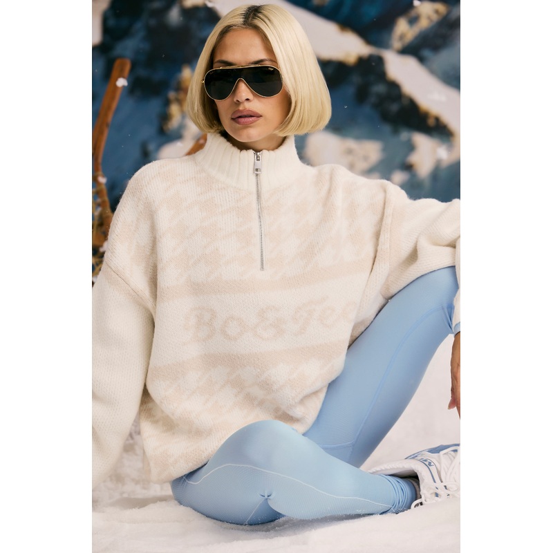Oversized Half-Zip Chunky-Knit Jumper in Ice White