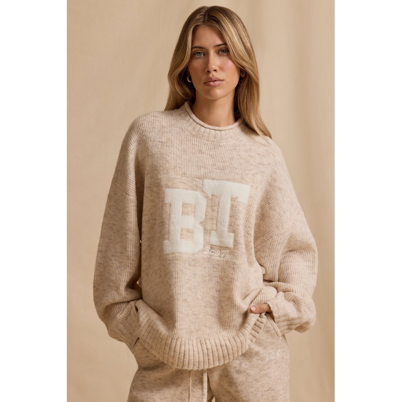 Oversized Knit Jumper in Cream Marl