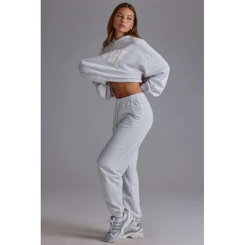 Relaxed Mid-Rise Joggers in Grey Marl