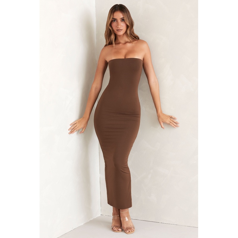 Bandeau Maxi Dress in Brown