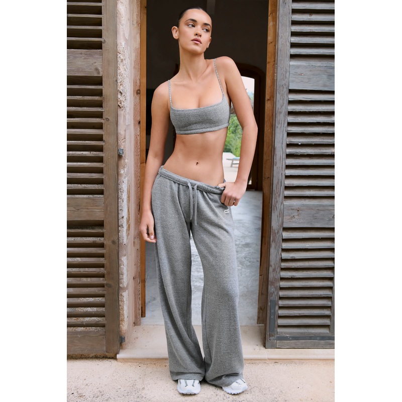 Button-Detail Low-Rise Wide-Leg Joggers in Dark Grey