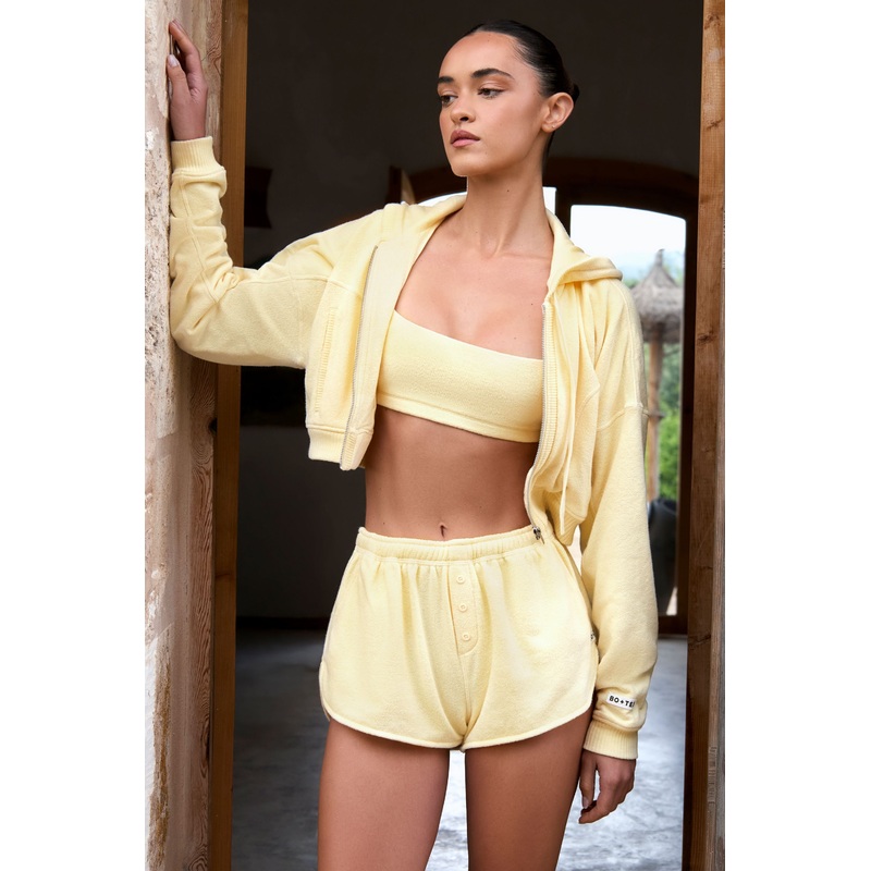 Button-Detail Mid-Rise Shorts in Lemon