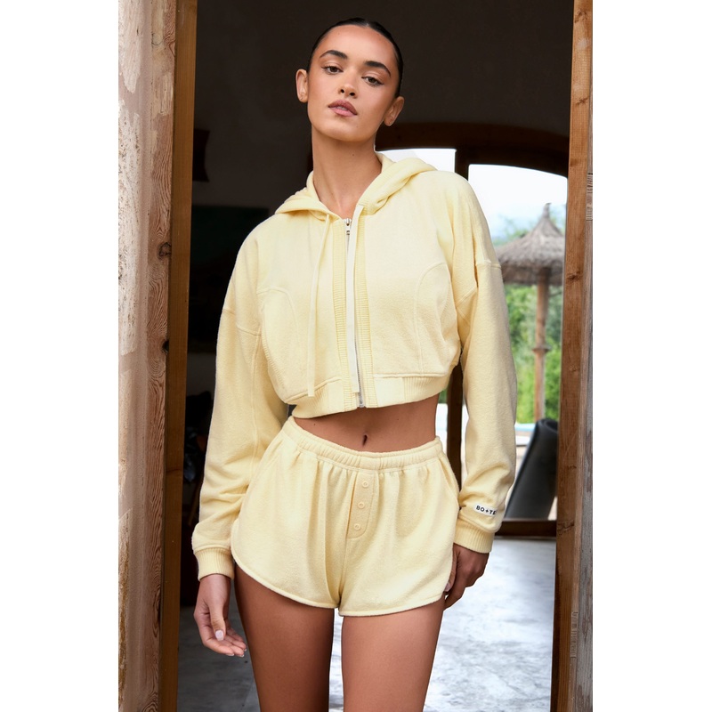 Cropped Zip-Up Hoodie in Lemon