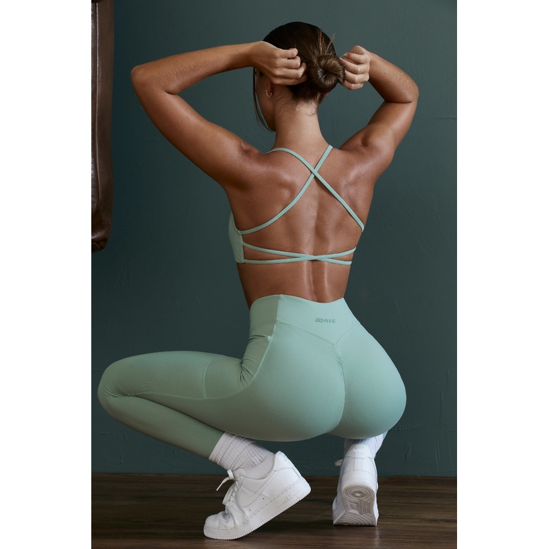Scoop Neck Open Back Sports Bra in Sage