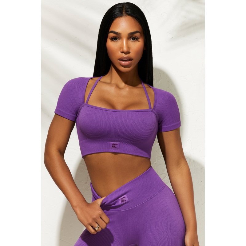 Short Sleeve Crop Top in Purple