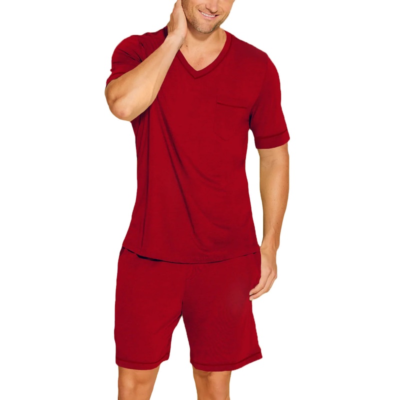 Cosabella Men’s Short Sleeve V-Neck Shirt & Short PJ Set (AMORE9421) – Sindoor Red