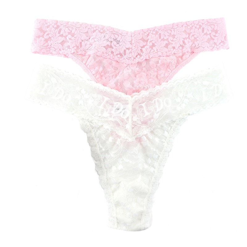 Hanky Panky Bridal I DO Shimmer & Signature Lace Original Rise Thong 2-PACK (48SHIM2PK) – Light Ivory/Bliss Pink