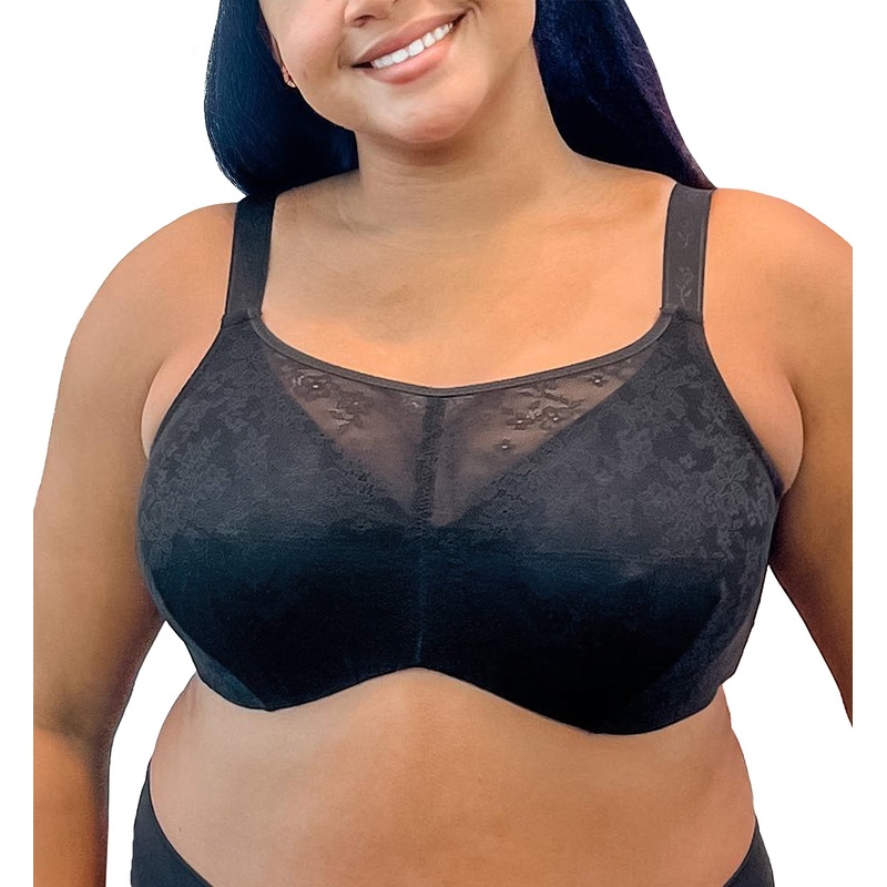 Elila Floral Stretch Lace Overlay Underwire Bra (2101) – Black