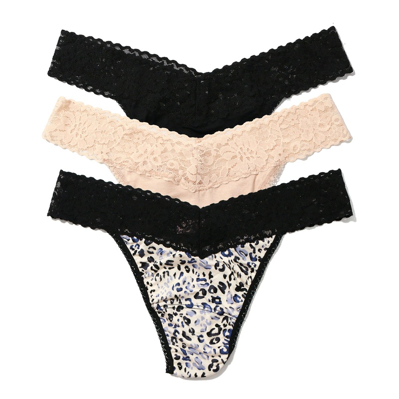 Hanky Panky DreamEase 3-PACK Original Rise Thong (6311043PK) – Black/Chai/Spotted