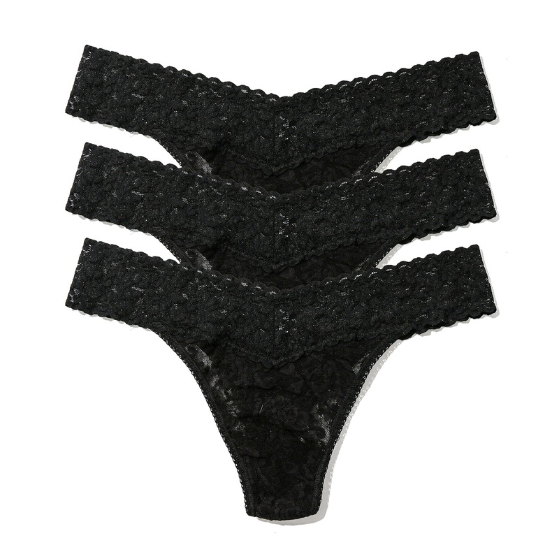 Hanky Panky 3-PACK Signature Lace Original Rise Thong (48113PK) – All Black