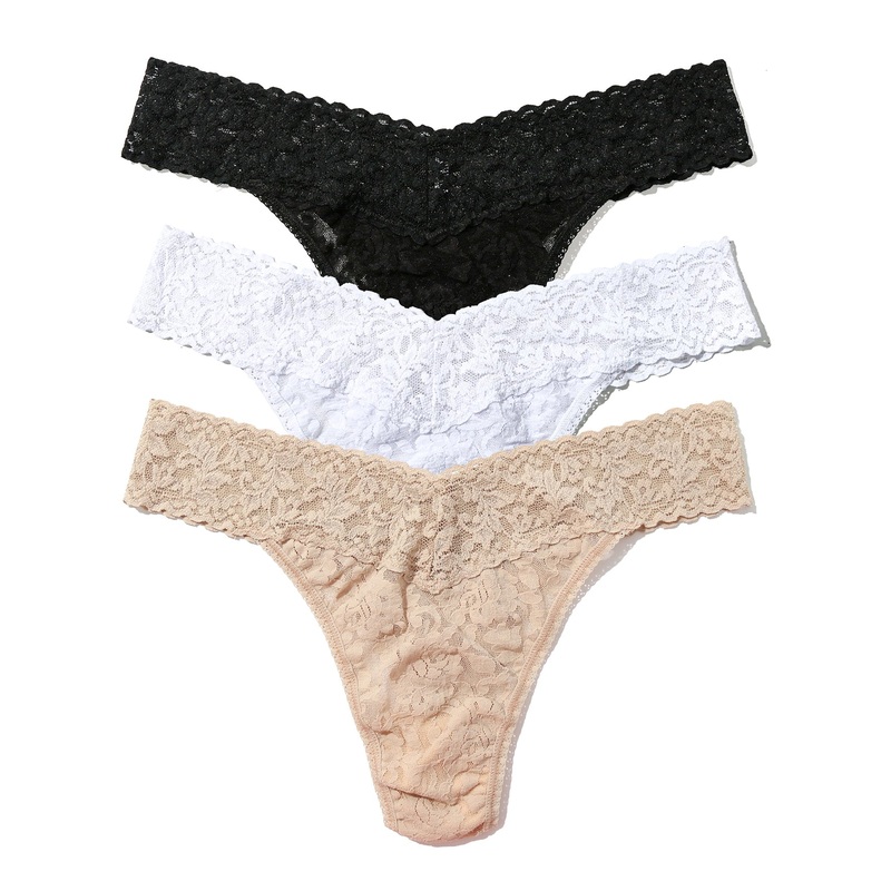 Hanky Panky 3-PACK Signature Lace Original Rise Thong (48113PK) – Black/White/Chai