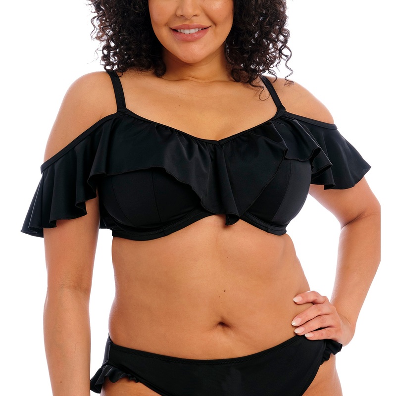 Elomi Plain Sailing Bardot Ruffle Underwire Bikini Top (ES7283) – Black
