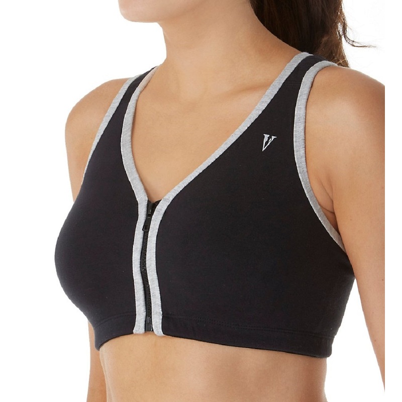 Valmont Colorblock Zip-Front Leisure/Sport Bra (1611B) – Black/Grey