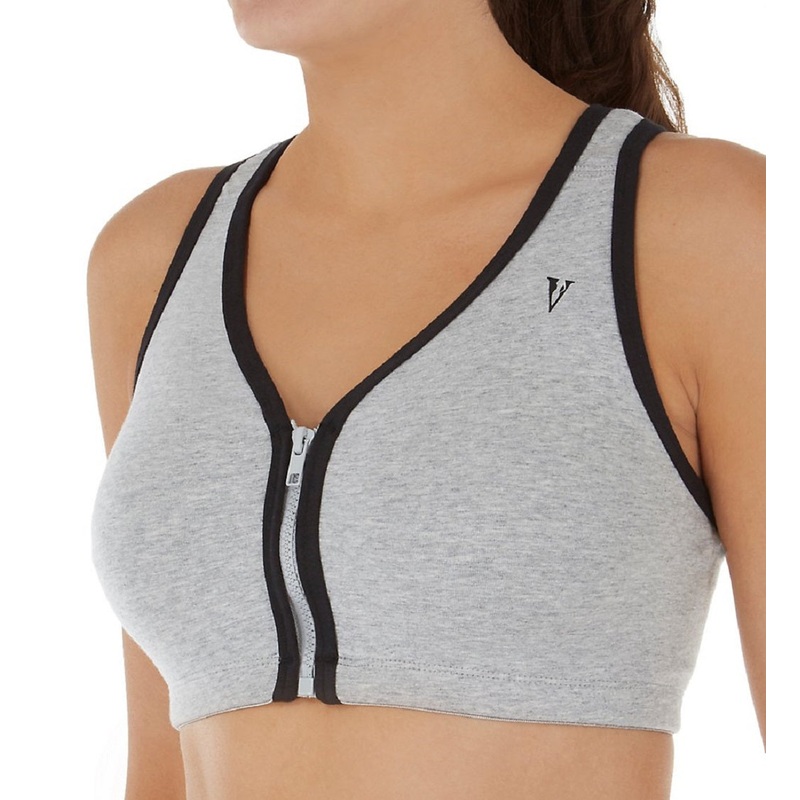 Valmont Colorblock Zip-Front Leisure/Sport Bra (1611B) – Grey/Black