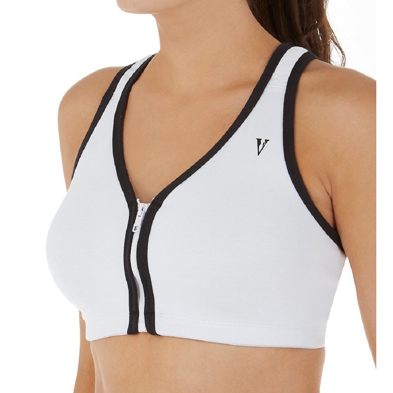 Valmont Colorblock Zip-Front Leisure/Sport Bra (1611B) – White/Black