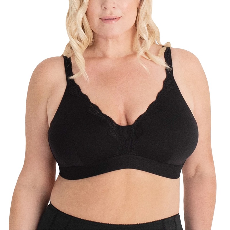 Leading Lady Wirefree Lace Trim Comfort Softcup Bra (5072) – Black