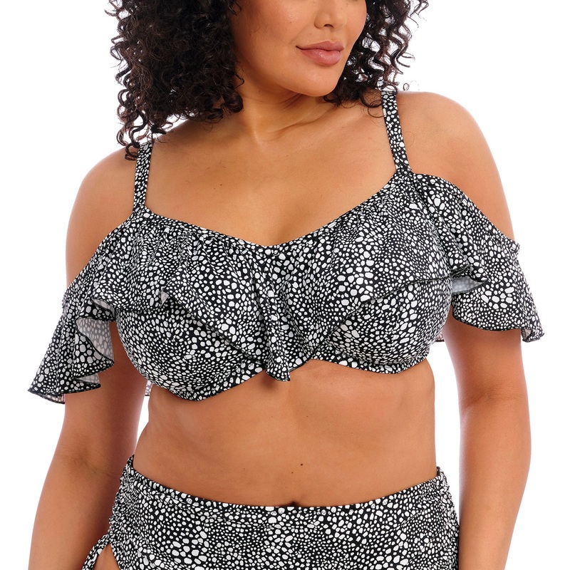 Elomi Pebble Cove Bardot Ruffle Underwire Bikini Top (ES801106) – Black