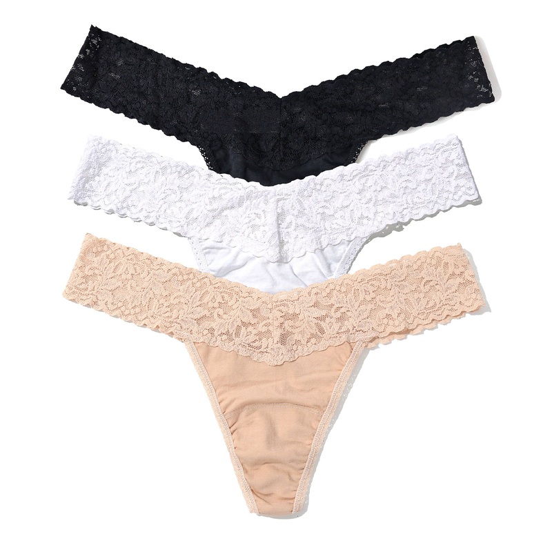 Hanky Panky 3-PACK Cotton Low Rise Thong (8915813PK) – Black/White/Chai