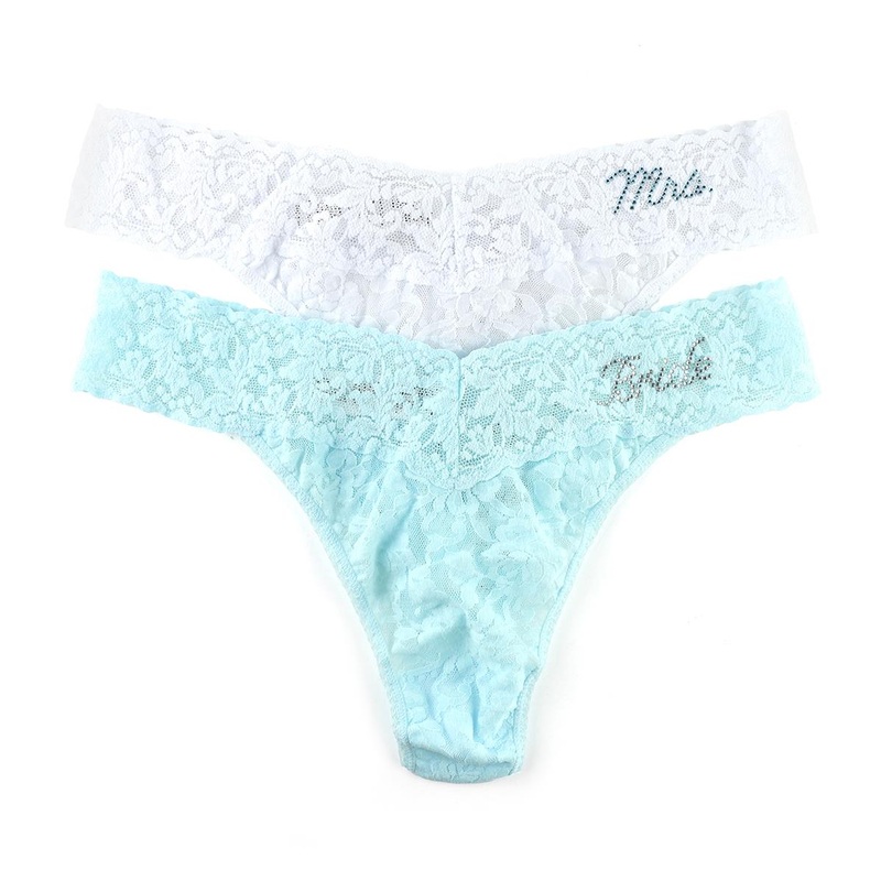 Hanky Panky Bridal BRIDE & MRS Original Rise Thong 2-PACK (48BRIBX22) – Celeste/White
