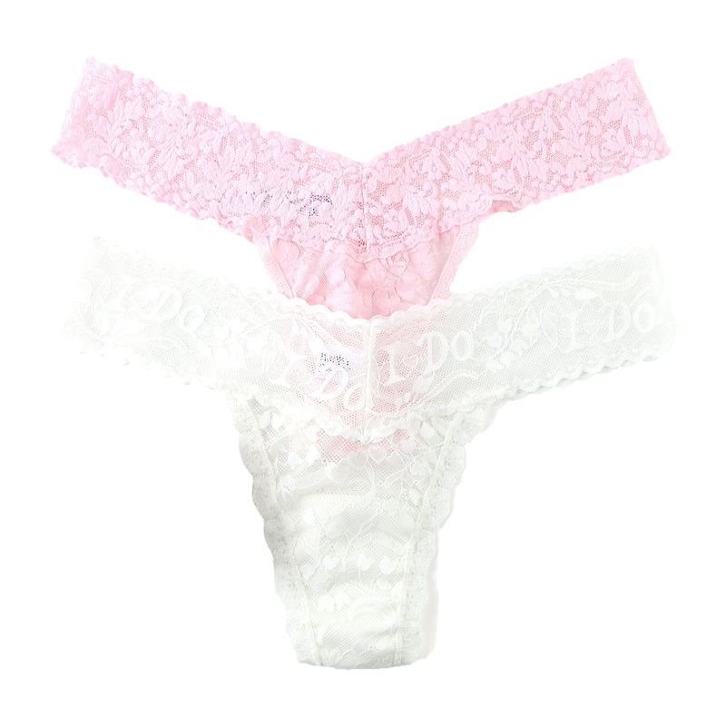 Hanky Panky Bridal I DO Shimmer & Signature Lace Low Rise Thong 2-PACK (49SHIM2PK) – Light Ivory/Bliss Pink