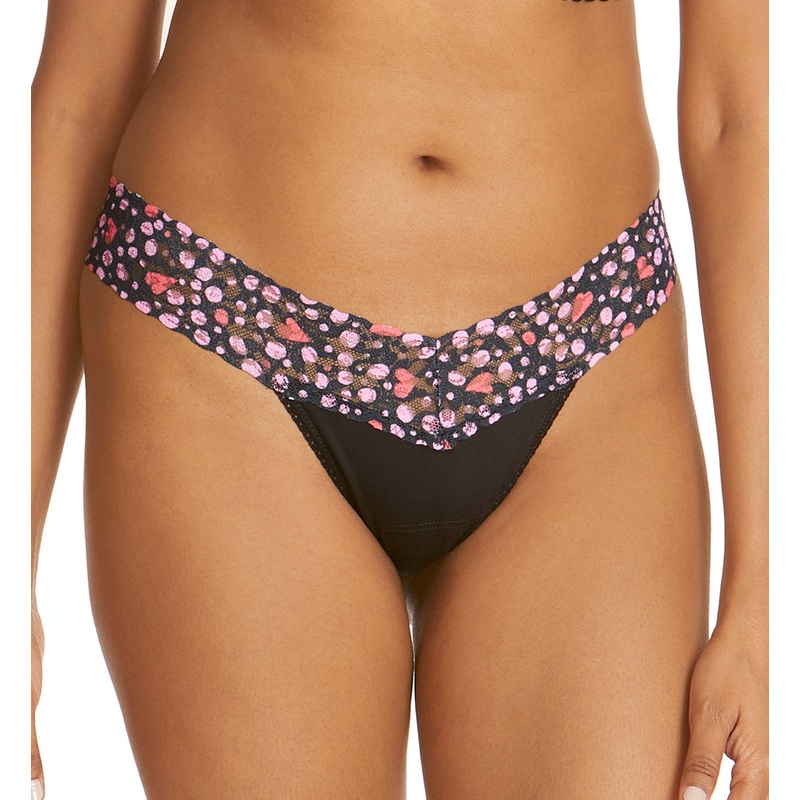 Hanky Panky Cotton-Spandex Low Rise Thong (891582P) – Black/Love Nest
