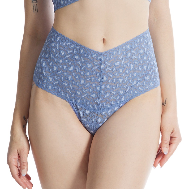 Hanky Panky Cross Dyed Leopard High-Waist Retro Thong (7J1921) – Stonewash/Serenity Blue