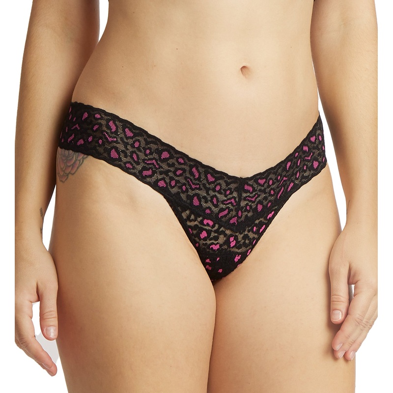 Hanky Panky Cross Dyed Leopard Low Rise Thong (7J1051P) – Black/Tulip Pink