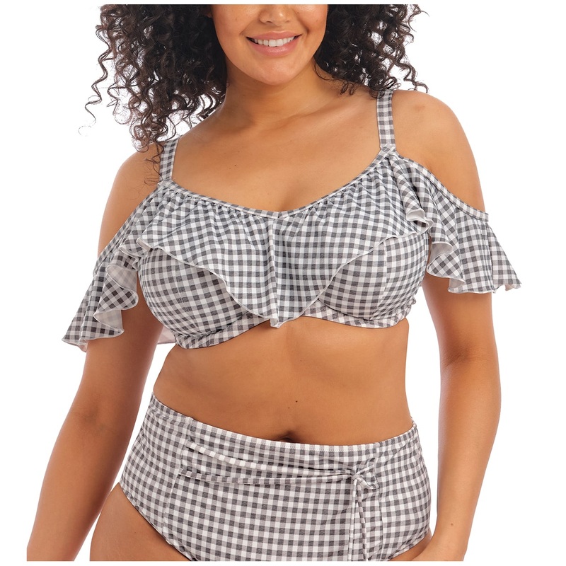 Elomi Checkmate Bardot Ruffle Underwire Bikini Top (ES800306) – Grey Marl