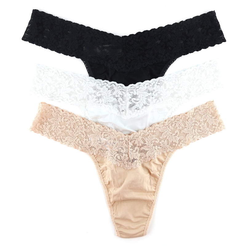 Hanky Panky 3-PACK Cotton Original Rise Thong (8918013PK) – Black/White/Chai