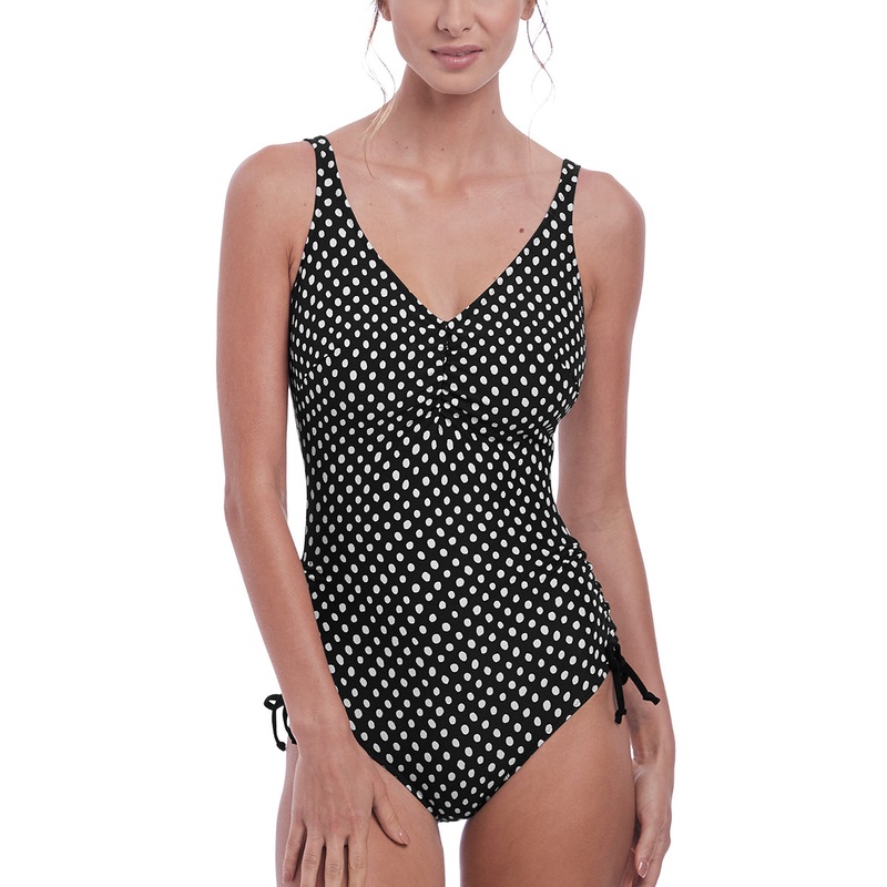 Fantasie Santa Monica V-Neck Underwire Adjustable Leg Swimsuit (6729) – Black/White