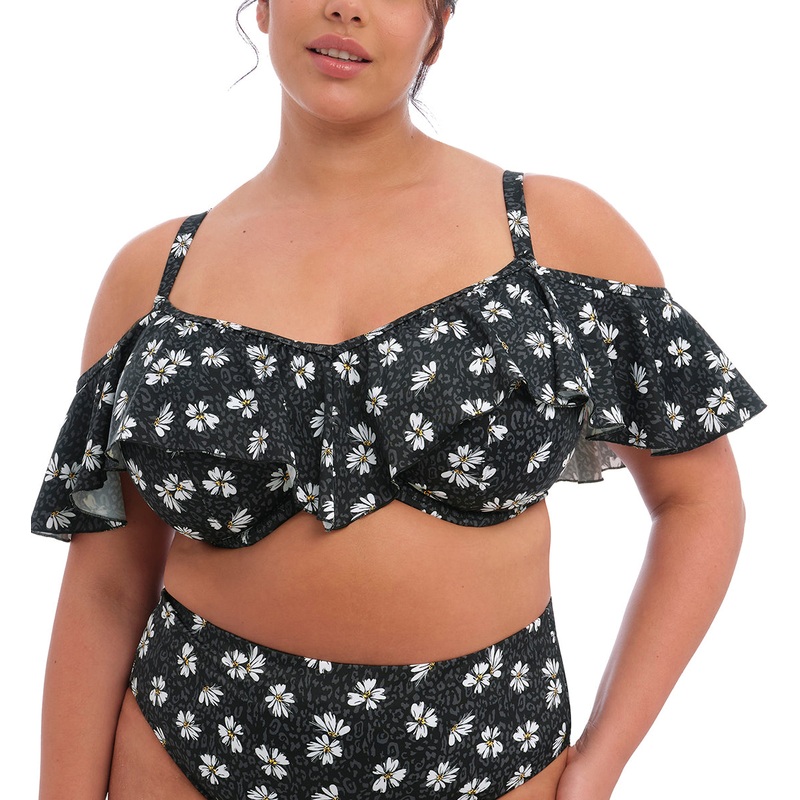 Elomi Plain Sailing Bardot Ruffle Underwire Bikini Top (ES7273) – Black Daisy