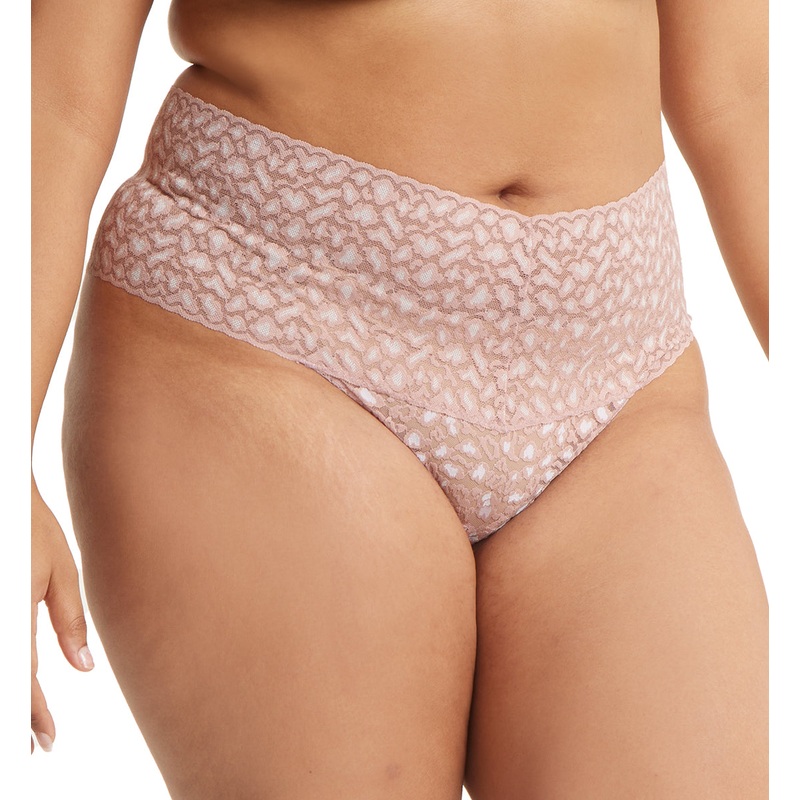 Hanky Panky Cross Dyed Leopard High-Waist Retro Thong PLUS (7J1921X) – Desert Rose/White
