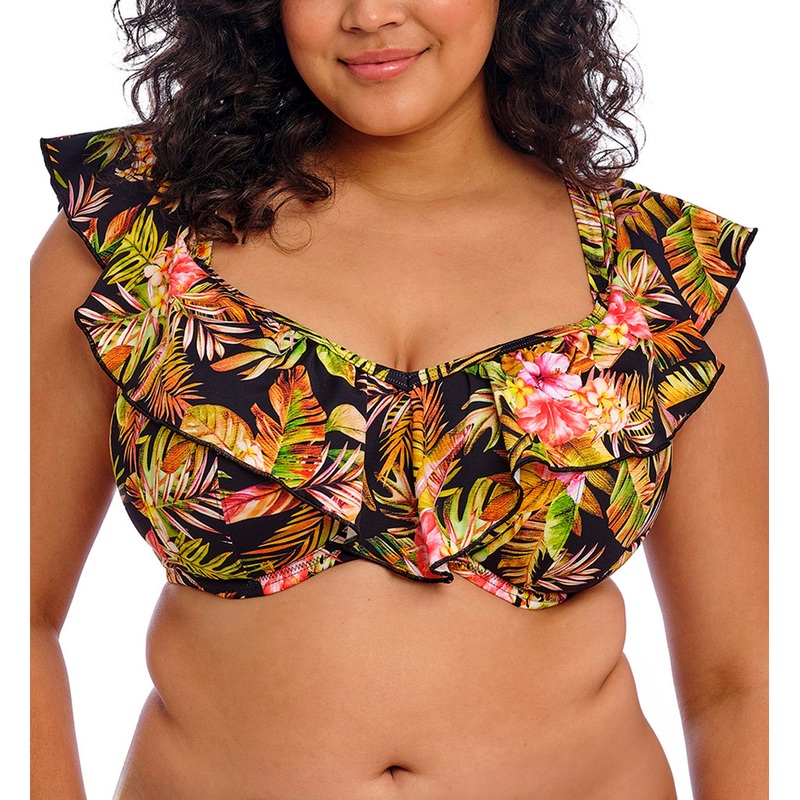 Elomi Tiger Valley Bardot Ruffle Underwire Bikini Top (ES802306) – Black
